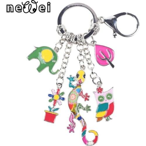 Bonsny 2016 Enamel Alloy Gecko Lizard Owl Elephant Alloy Key Chain For Women Girl Bag Keychain Charm Pendant Jewelry Decoration
