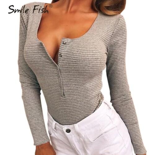Long Sleeve Striped Button Skinny Bodysuits Women Sexy Scoop Neck Body Tops One Piece Rompers Feminios Bodysuit Overalls M0033