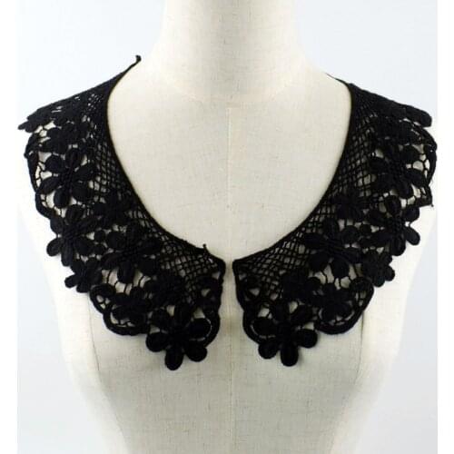 1pair Black Flower Neckline Collar Scrapbooking Patch Lace Fabric Lace Applique Trim for Dresses Clothes Accessories