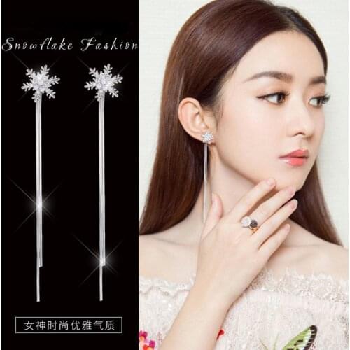 100% 925 Sterling Silver Jewelry Snowflake Tassel Stud Earrings Pure 925 Silver Earrings Brincos Pendientes de plata
