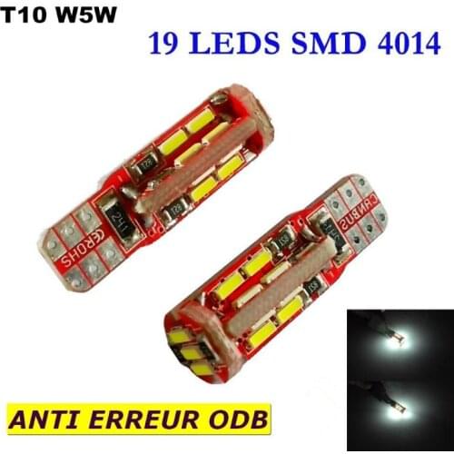 4 Ampoule T10 W5W 19 leds 4014 SMD 5W blanc effet anti-erreur ODB 12V
