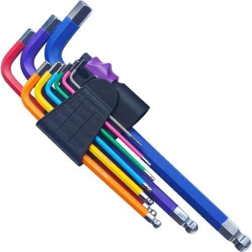 9Pcs 1.5mm-10mm Color Coded Ball-End Hex Allen Key L Wrench Set Torque Long Metric With Sleeve Hand Tools Bicycle Accessories
