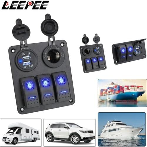 LEEPEE Car Switch Panel 2/3 Gang 12~24V Circuit Control Digital Voltmeter Dual USB Port Outlet Combination Interior Parts