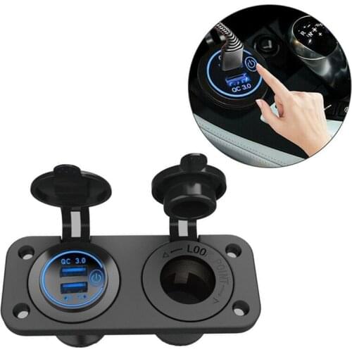 QC 3.0 Dual USB Car Charger Socket Panel Cigarette Lighter Socket Splitter Voltmeter Independent Switch Car Boat Truck