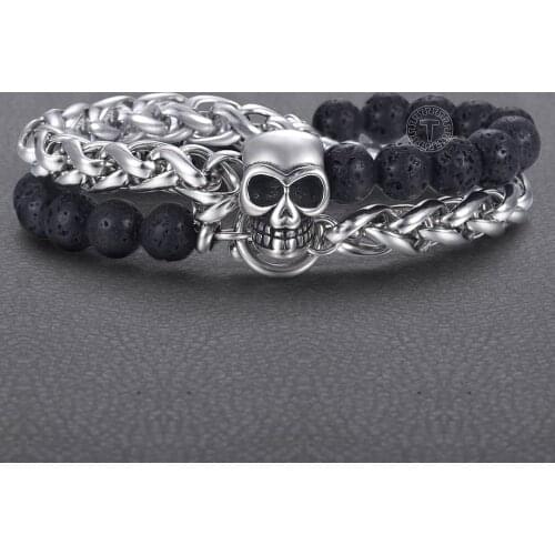 Chain Bracelet Beaded Bracelets for Men Stainless Steel Wheat Link Double Layered Tiger Eye Stone Lapis Lazuli 8mm DDBM46