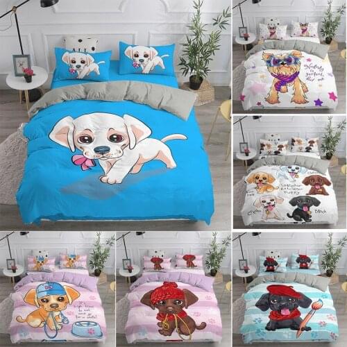 Children Cartoon Cute Dogs Bedding Sets 3D Print Duvet Cover Twin Single Size Luxury Quilts Bedspread 220x240 Pillowcase 50x75cm