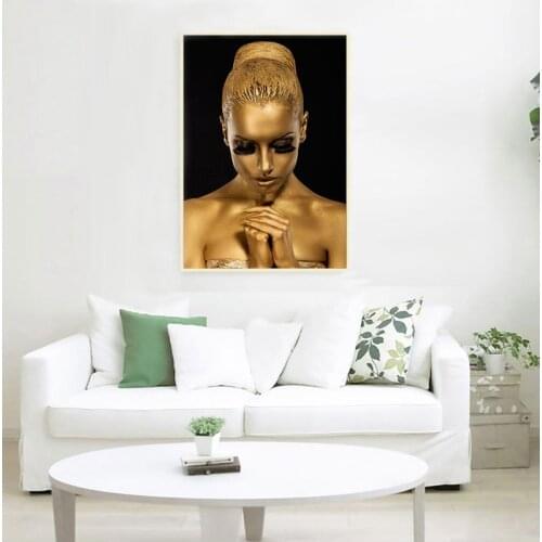 Black Gold African Art Woman Oil Painting on Canvas Posters and Prints Scandinavian Cuadros Wall Picture for Living Room