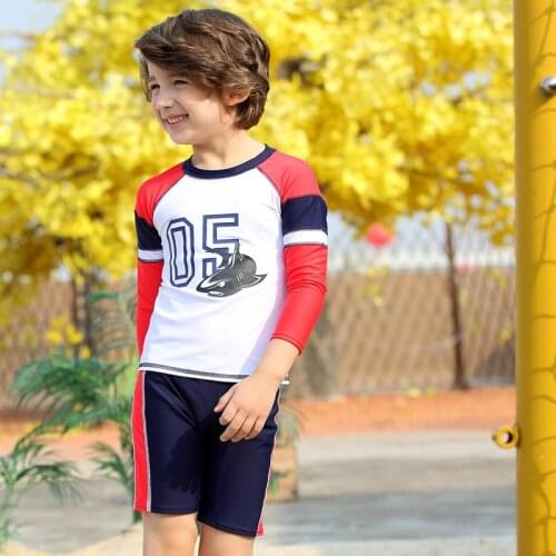 3-piece Set Boys Swimwear Swimsuit Kids Swimming Suit Rash Guard UV Protection Long Sleeve UPF50+ Long Sleeve Shirt Trunks Cap