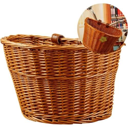 MTB Road Bike Basket With Leather Belt Bicycle Front Basket Wicker Handmade Natural Rattan Bike Storage Basket Cargo Container