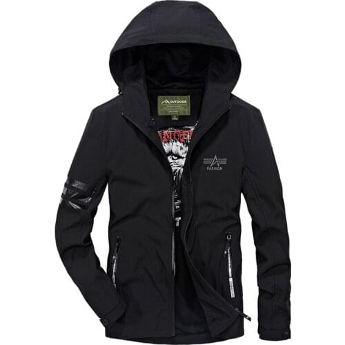 New Brand Autumn Spring Hooded Men Jacket Leisure Coat Bomber Jackets Army Military Style Clothing Black Big Size M-3XL