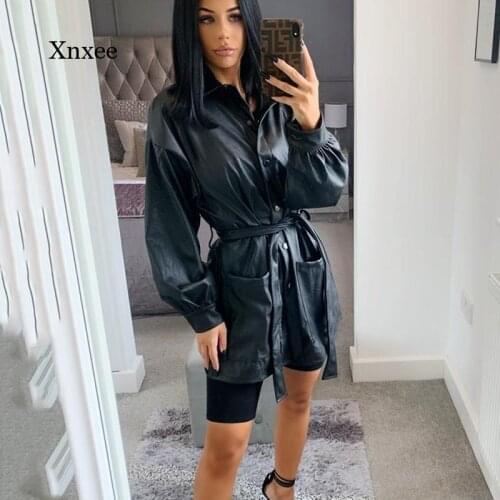 2021 Fall Faux Leather Jacket Fashion Brown Pu Leather Motorcycle Jacket and Coat Belt Belt Motorcycle Outer Top