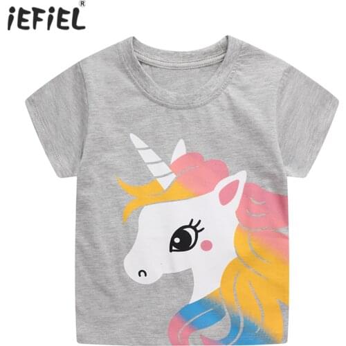Summer Kids T Shirts For Girls Cotton Short Sleeves Tops Toddler Baby Girl Cartoon T-shirt Casual Cute Princess Clothes 2-7Y