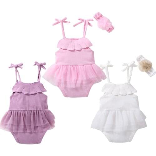 Baby Girl Cute Skirt Bodysuit Kids Girls Summer Outfits Clothes Sleeveless Bodysuite with a Hair Band Tutu Skirt Party Dresses