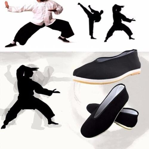 Mens Traditional Chinese Martial Art Workout Cotton Black Cloth Tai-chi Old Beijing Casual Sports Fitness Training Kung Fu Shoe