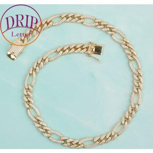 10mm Cuban Necklace Chain Gold Color Zircon Mens Hip Hop Link Rock Jewelry