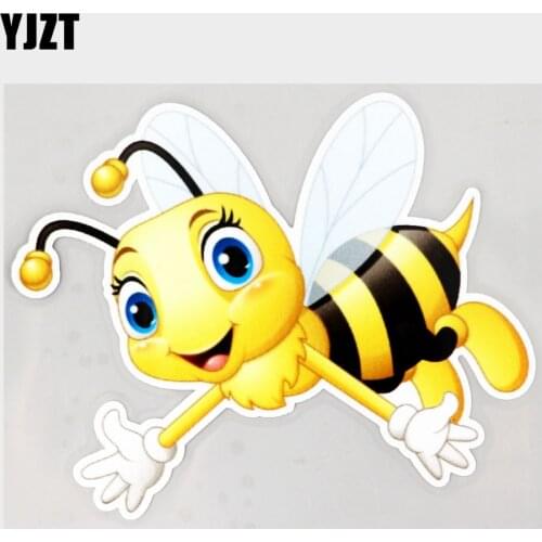 YJZT 13.8CM×10.7CM Cartoon Happy Bee Waving Hand Car Sticker PVC Decal 11C-0326