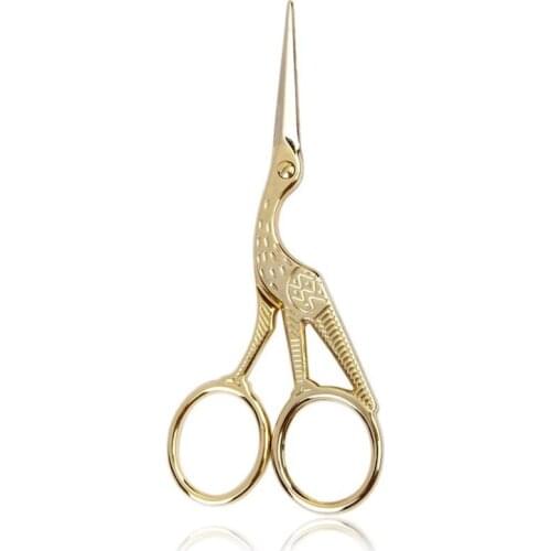 Stainless Steel Retro Tailor Scissor Crane Shape Sewing Small Embroidery Craft CrossStitch Scissors DIY Home Tools Golden silver