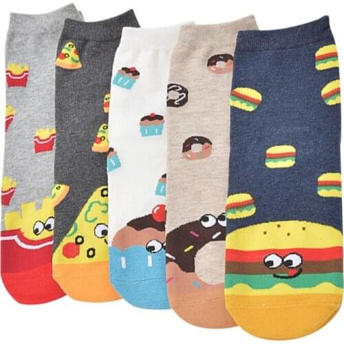 Cartoon Food Printed Socks French Fries Burger Tide Socks Cotton Socks For Women Men Short Ankle Socks Dropship Wholesale