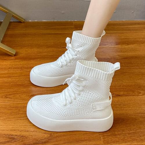 2021 new summer thin Martin boots womens British style breathable hollow fly woven short boots with thick soles