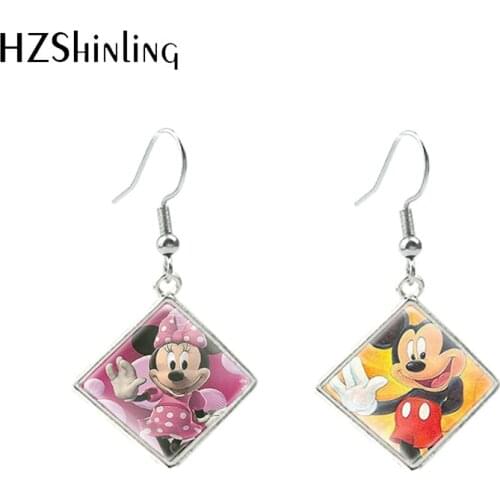 2021 New Arrival Cartoon Mickey Minnie Mouse Kawaii Mouse Couple Handcraft Rhombus Fish Hook Earrings