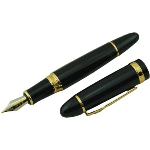 Jinhao Vivid Black Fountain Pen with Gold Trim for Office Writing High Quality Metal Inking Pens for School Supplies