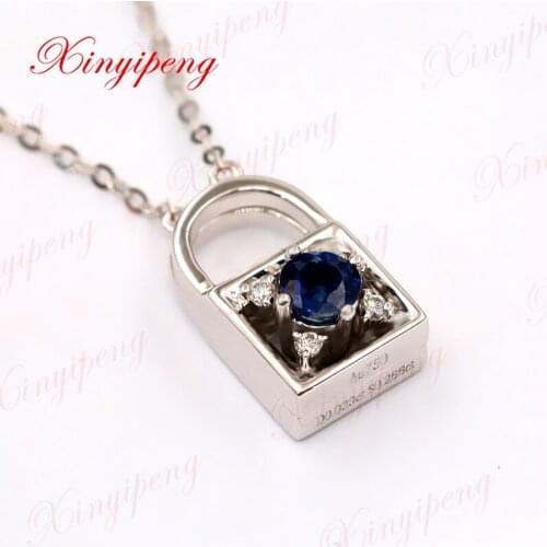 Xinyipeng 18K white gold inset natural sapphire necklace pendant love locks a three day, women, anniversary birthday present