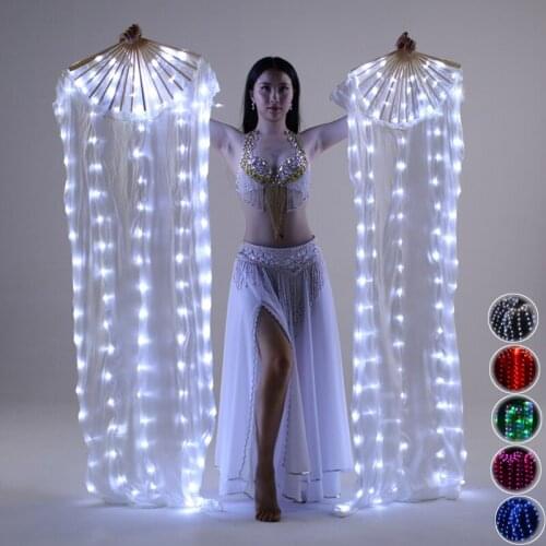 Performance Prop Light up LED Fans Shiny Pleated Festival Carnival Dance Costume Accessories Belly DanceFan Event&Party Supplies