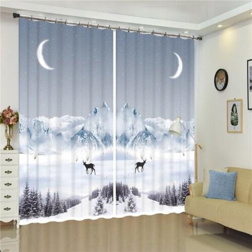 Moon Deer Luxury 3D Blackout Curtain Beautiful Snow Mountain Fawn Curtain Living Bathroom Room Curtain Custom Any Size Curtain