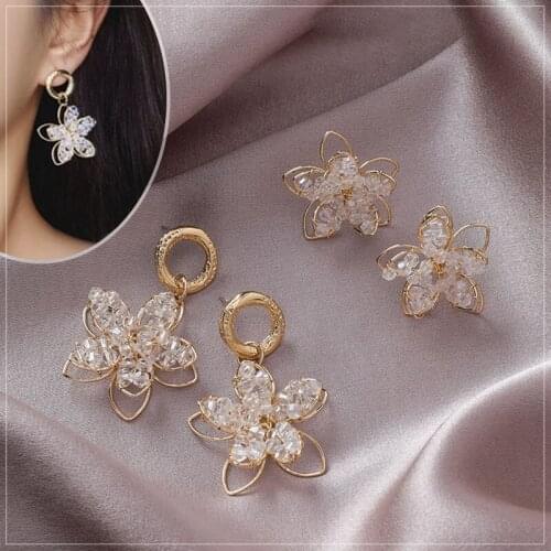 Crystal Three-dimensional Flower Earrings Temperament Earrings Womens Flower Earrings With Diamonds on Womens Jewelry Earrings