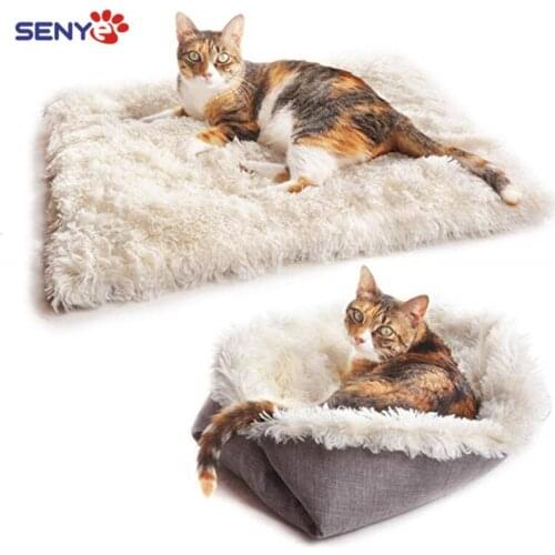 Foldable Cat Bed Rest Dog Blanket Winter Double use of pet bed matCushion Hondenmand Plush Soft Square Plush Puppy Cat Bed Mats
