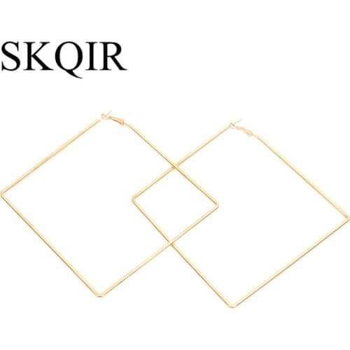 SKQIR Big Geometric Drop Earring Simple Style Gold Stainless Steel Large Hoop Earrings Fashion Jewelry Accesories for Women 2019