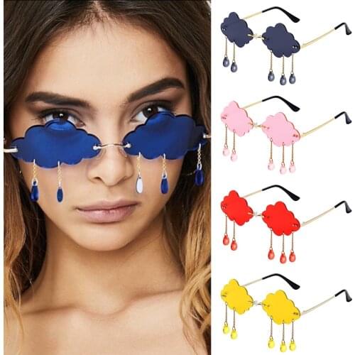2021 Fashion Rimless Sunglasses Women Vintage Clouds Tassel Steampunk Sunglasses Men Frameless Punk Glasses Shades UV400