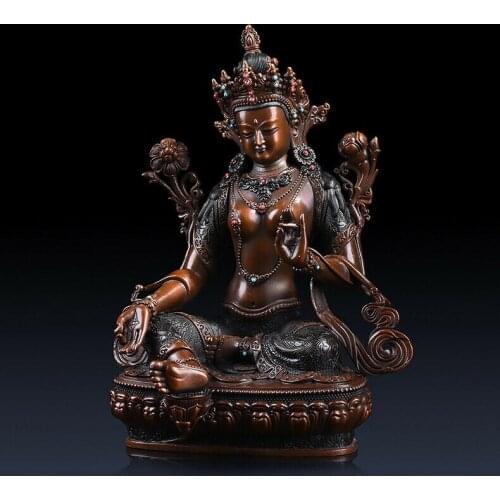 Tibetan Purple Bronze Green Tara Mahayana Buddhism enlightenment Goddess Statue