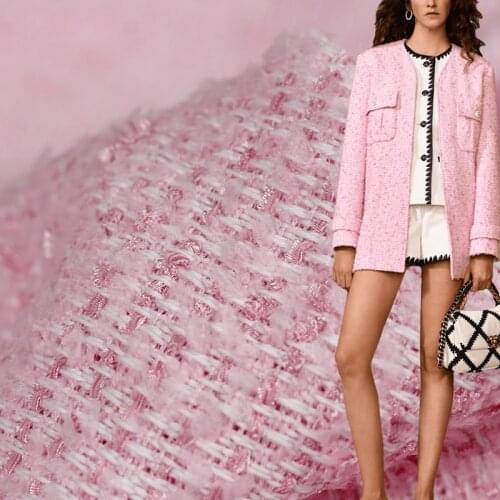 Whitewaxberry Italy Pink Streamer Tweed Fabric Garment Material Women Jacket Dress Coat Sewing Cloth Tailor Textile Freeshipping