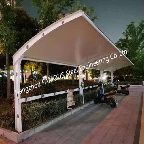 Outdoor Steel Membrane Structure Parking Shelter Modern Free Standing Cantilever Awning Single Slope Roof Design