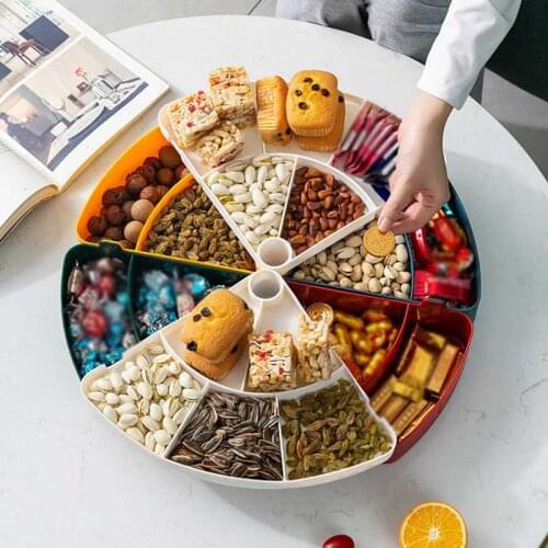 Rotating Snack Candy Box Living Room Dried Fruit Box Triangle Grid With Lid Nut Plate New Year Fruit Plate