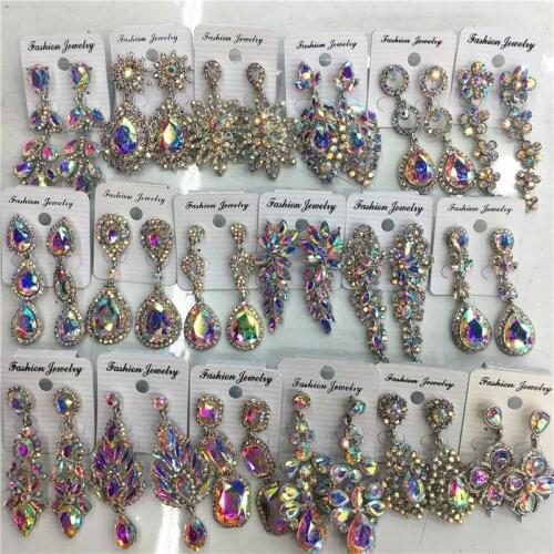Wholesale Jewelry 12 Pairs Mixed Styles AB Color Crystal Earrings Women Wedding Bridal Rhinestone Drop Dangle Statement Earrings