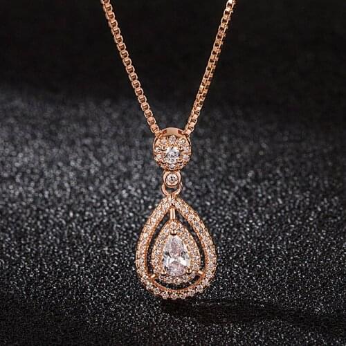DIWENFU 14K Rose Gold 45cm Necklace Diamond Pendant for Women Wedding Bizuteria Gemstone Jewelry 14 K Water Drop Pendant