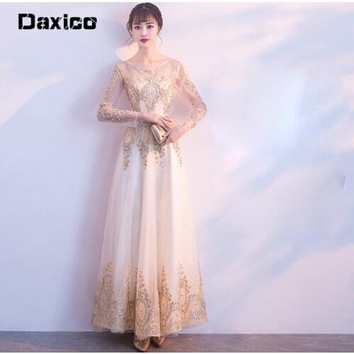 Champagne 2020 New Women Western Evening Party Dress Lady Elegance Chinese Wedding Gown Oriental Cheongsam Long Chipao Dresses