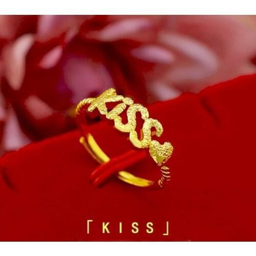 24K Gold Rings for Women Kiss Heart Ring Women Love Letter Gold Wedding Engagement Rings Fashion Jewelry Wholesale