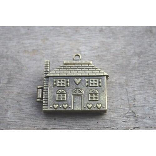 1pcs Bronze tone House M&S Charm Pendant Locket Pendant Necklace 36x40mm
