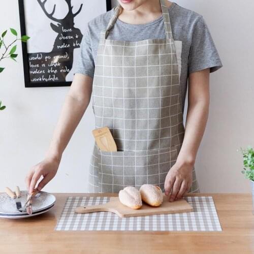 1pcs Kitchen Aprons For Women Cotton Linen Waterproof Apron Bibs Household Cleaning Pinafore Home Cooking Apron