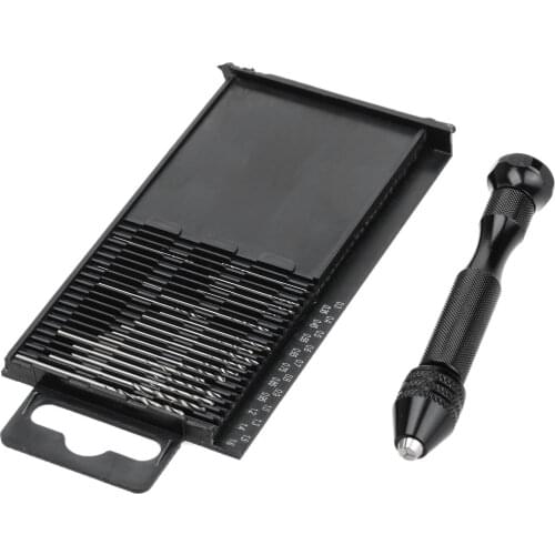 1Pc Mini Micro 0.3-3.4mm Aluminum Alloy Hand Drill with Keyless Chuck with 20Pcs HSS Tiny 0.3-1.6mm Twist Drills Bit Rotary Tool