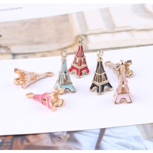 10pcs Oil Drop Eiffel Tower Charms Metal Cute 3D Tower Charm Pendants Gold-Color Floating Enamel DIY Jewelry Accessories YZ039