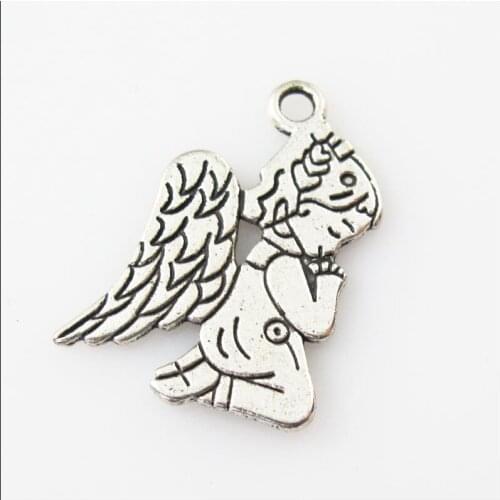 18Pcs Antiqued Silver Color Praying Angel Wings Girl Charms Pendants 17x23.5mm