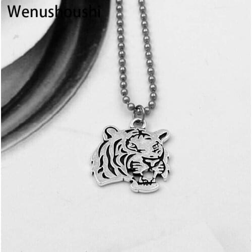 2.4*2.7*0.3cm 50cm 60cm titanium beads chain retro vintage tiger pendant necklaces unisex alloy drop ship ok di004