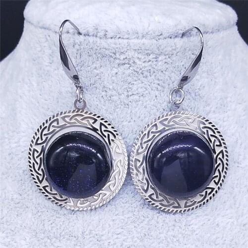 2021 Irish Knot Natural Stone Stainless Steel Dangle Earrings Women Silver Color Drop Earring Jewelry boucles d'oreilles EXS03