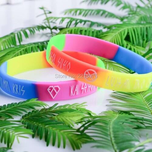 300pcs 5 colors segment K-POP EXO wristband silicone bracelets free shipping by DHL express