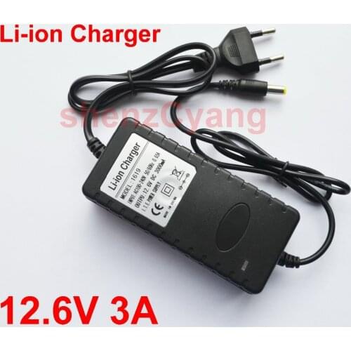 50PCS High quality 12.6V 3A Power Supply Li-ion Charger 12.6V 3A 3000mA AC 100-240V Converter Adapter EU Plug For Battery park