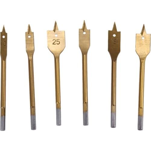 6pcs/Set Titanium Coating Hex Shank Spade Bits Flat Boring Bit Wood Drill Bit Power Tools Hole Saw 10,12,16,18,20,25mm